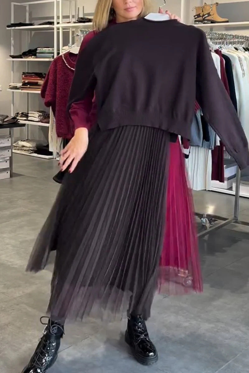 Damen Elegant Set Jupe Plissée et Pull Berg-Feldt