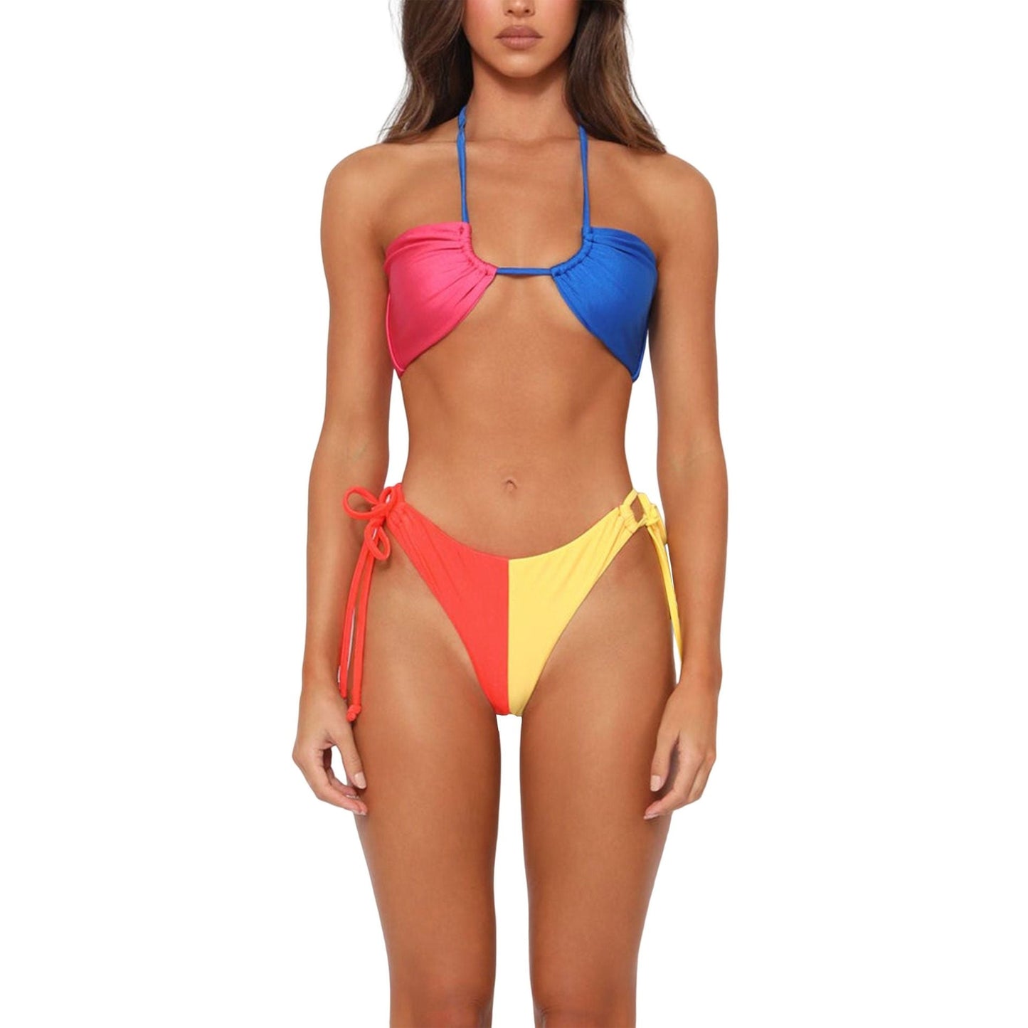 Ensemble de bikini pour femme : Haut bandeau coloré, coupe haute au niveau des jambes, bretelles réglables (berg-feldt)