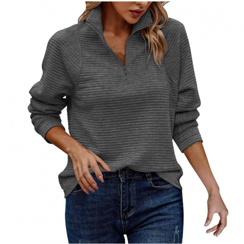Pullover matelassé douillet pour femme avec col montant et demi-zip Berg-Feldt