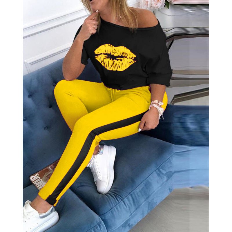 Ensemble haut et pantalon décontracté pour femme Berg-Feldt avec imprimé graphique lèvres