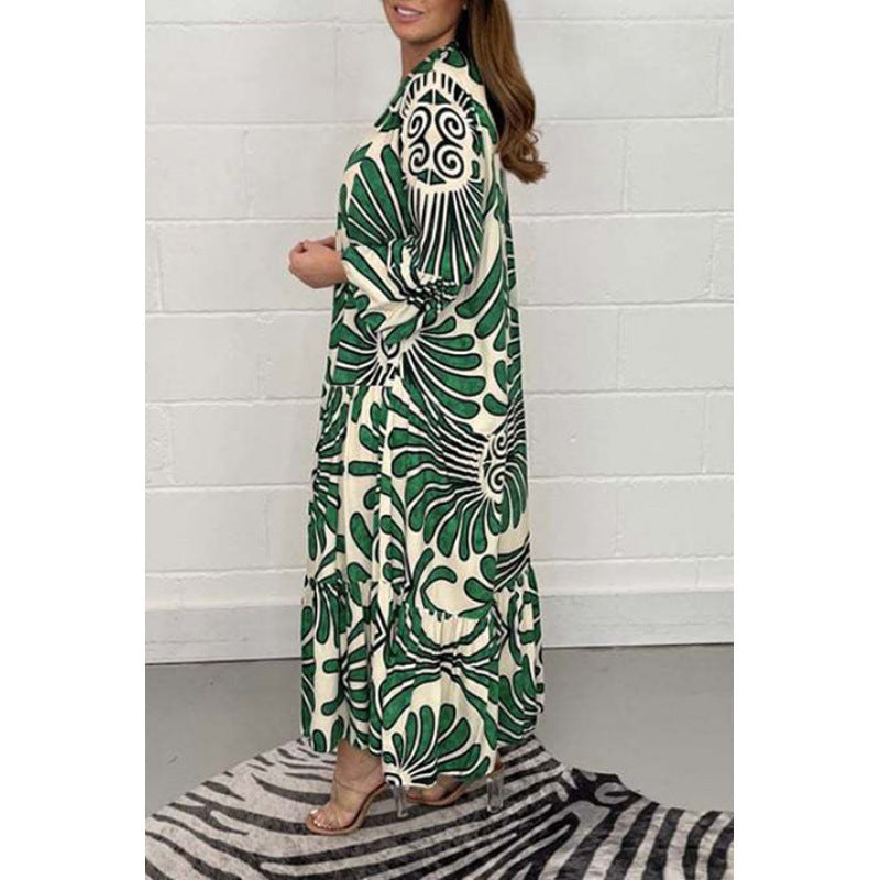 Robe longue bohème pour femme avec ourlet à volants et manches longues