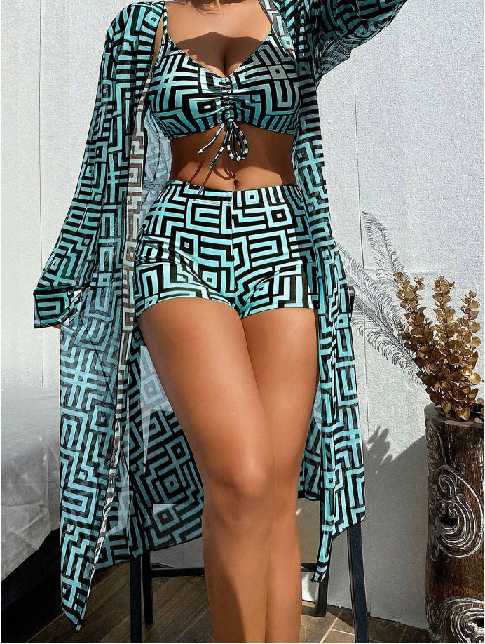 Bikini avec veste légère et motif géométrique moderne de berg-feldt