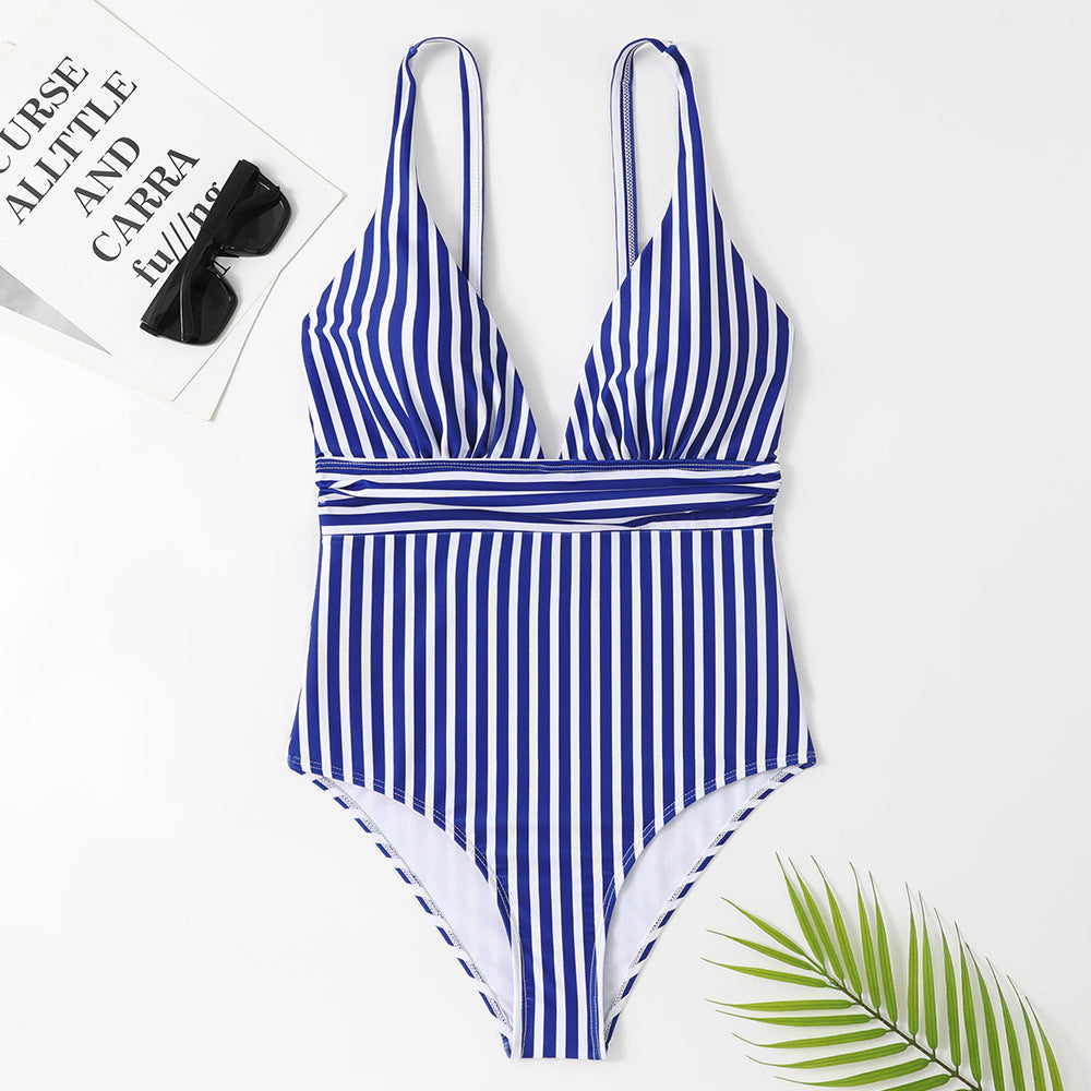 Maillot de bain femme Berg-Feldt, rayé, décolleté plongeant