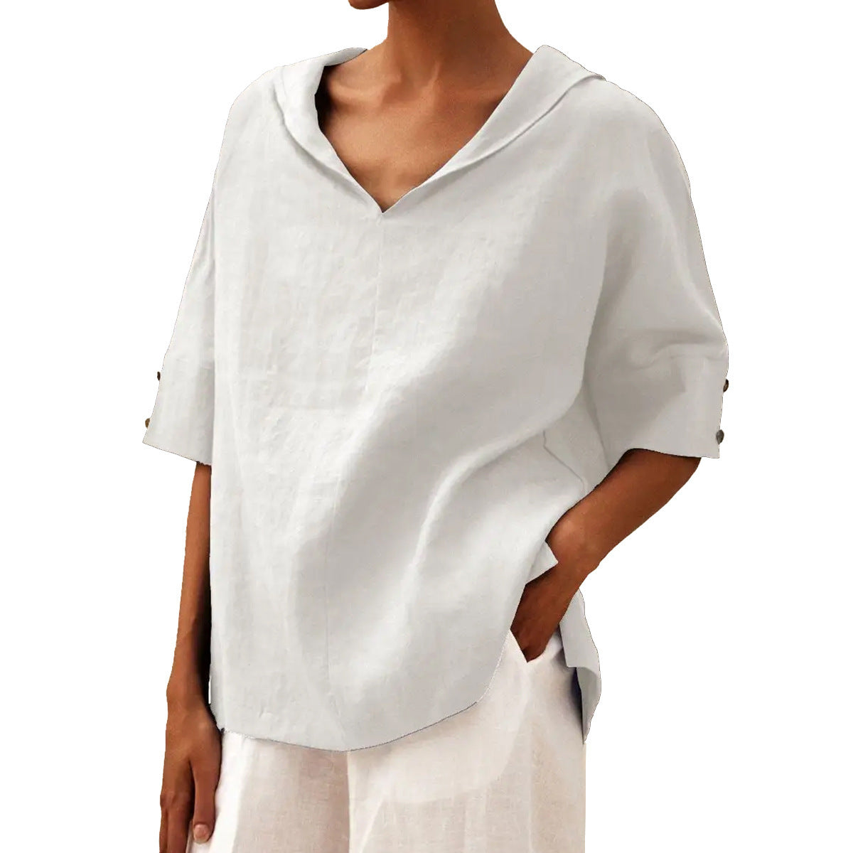 Leinenbluse für Damen: lässig, Kapuze, kurze Ärmel (berg-feldt)