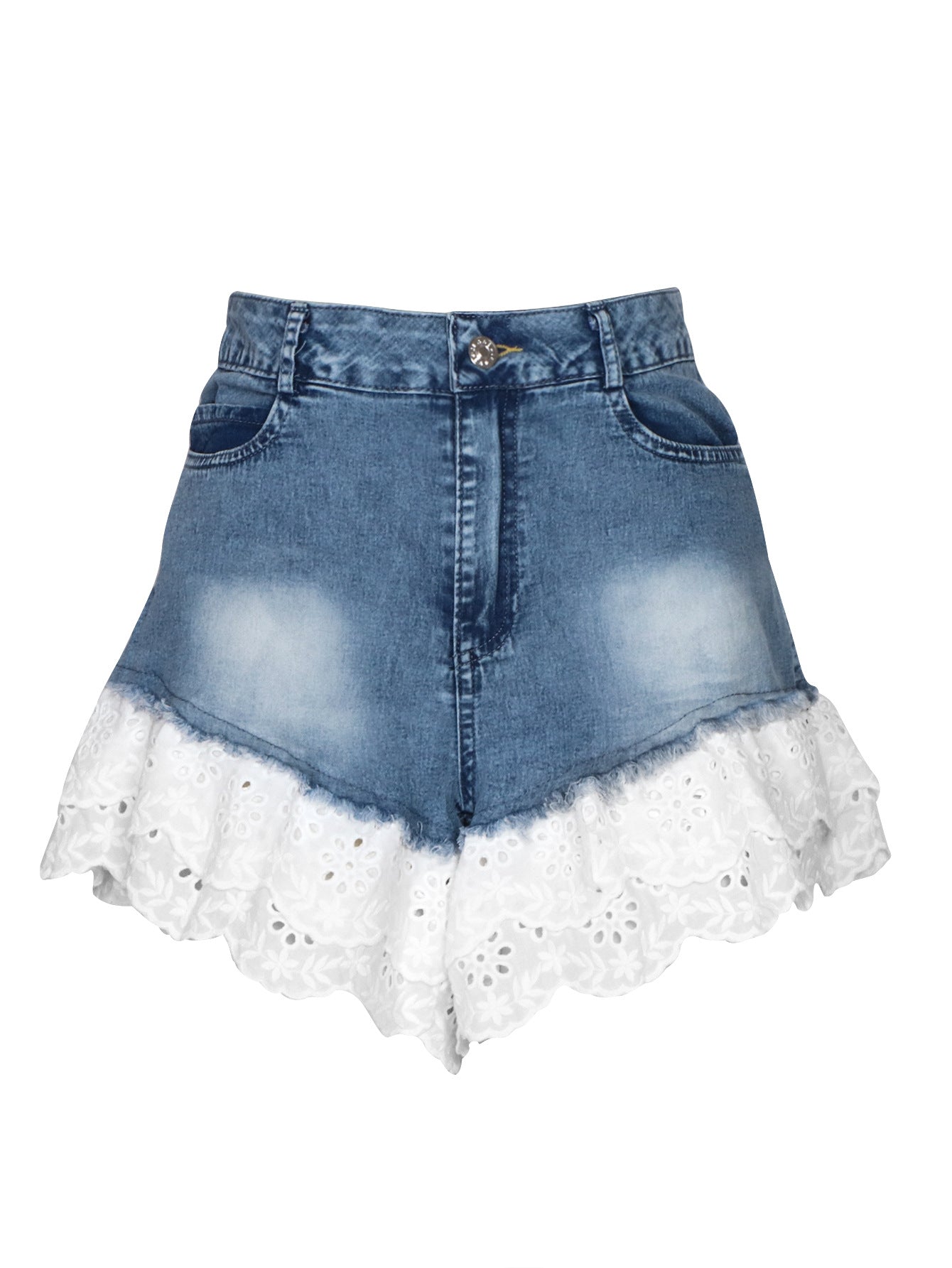 Short en jean pour femme berg-feldt avec bordure en dentelle