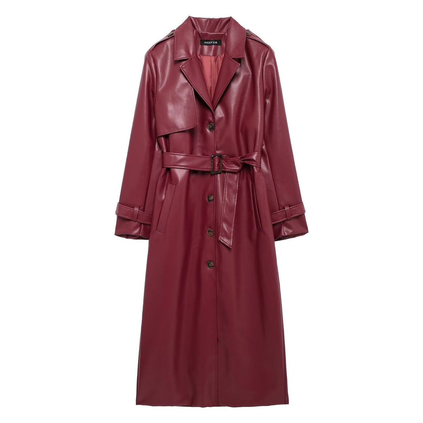 Berg-Feldt Trench-coat croisé en similicuir avec ceinture pour femme