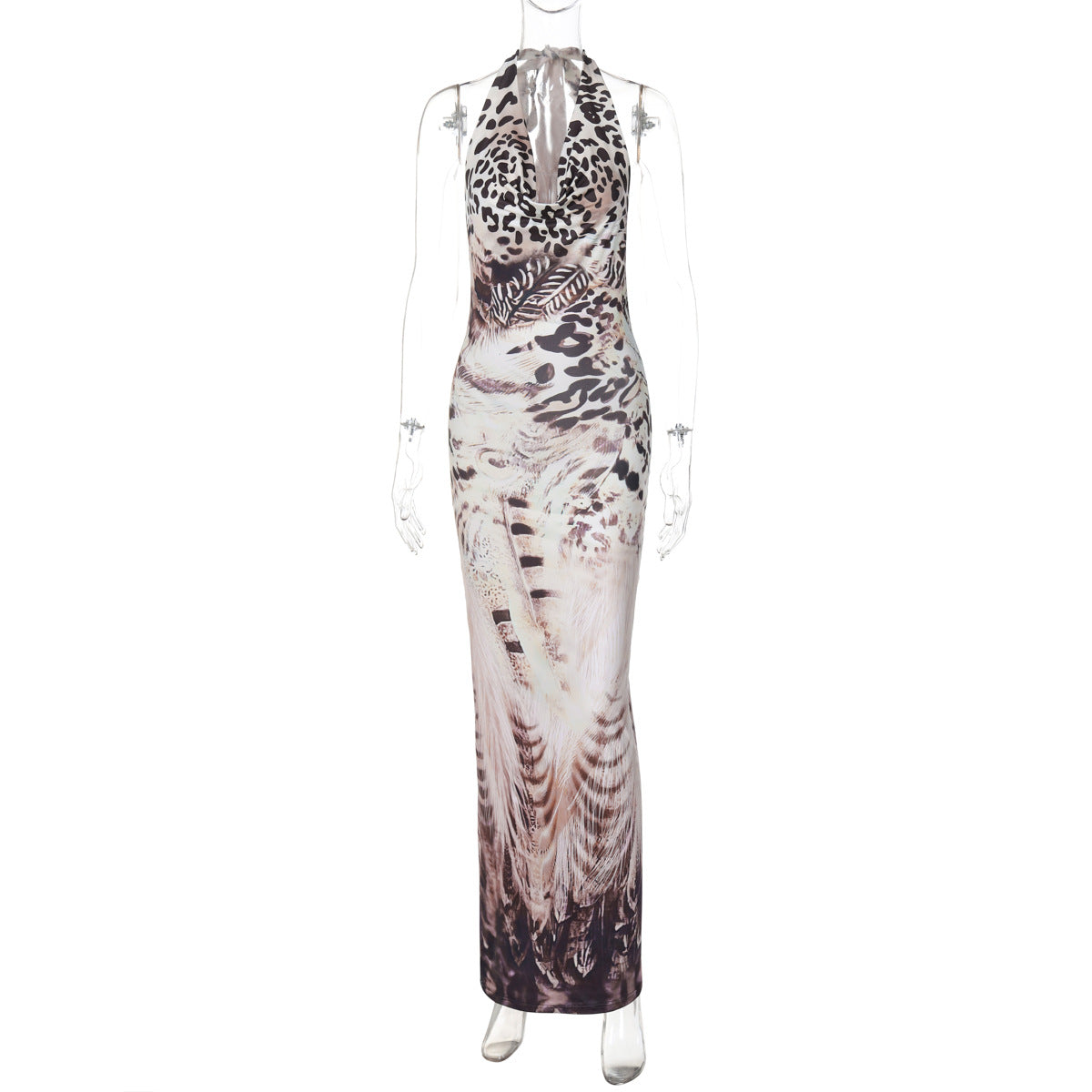 Elegantes Maxikleid für Damen mit beeindruckendem Animalprint und tiefem V-Ausschnitt von berg-feldt