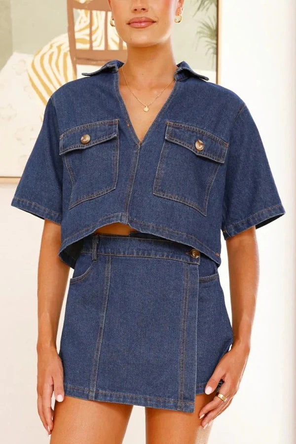 Ensemble chemise courte en jean et mini-jupe taille haute Berg-feldt pour femme
