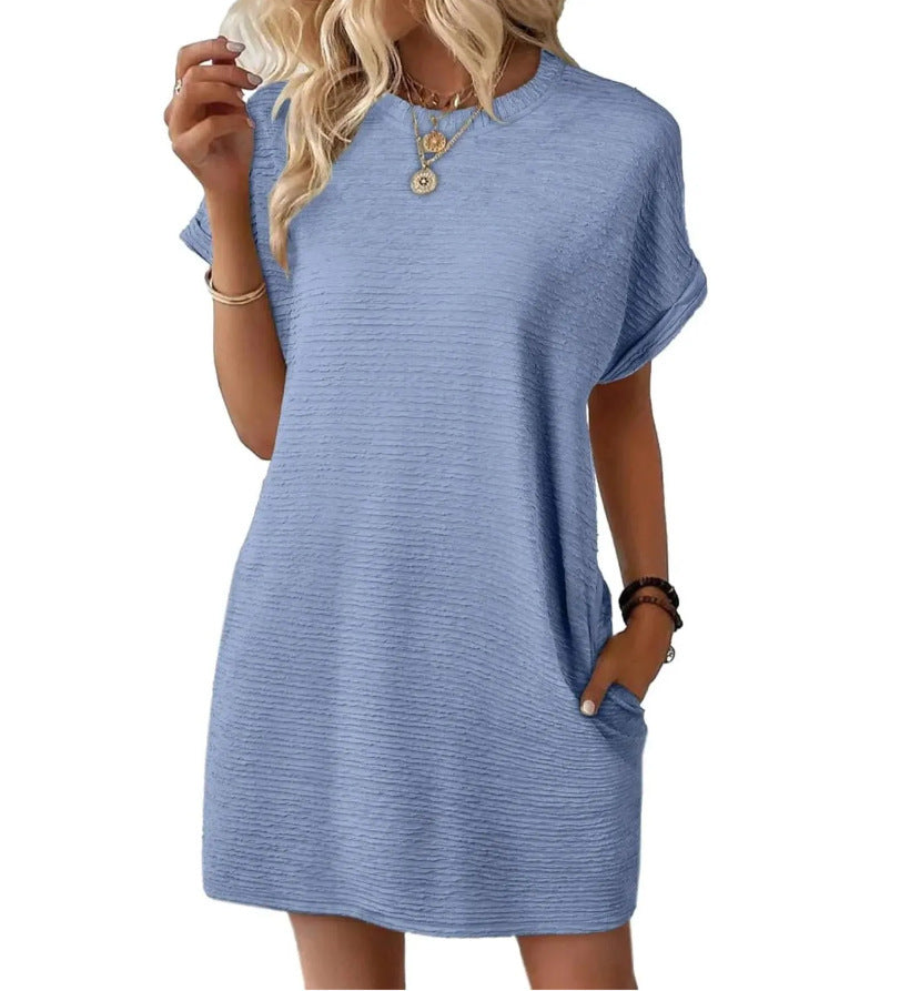 Robe courte légère à manches courtes pour femme avec texture et poches latérales de berg-feldt