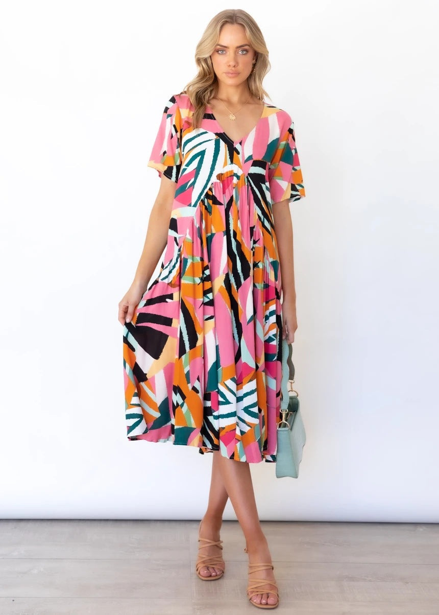 Robe midi plissée Berg-Feldt à motif géométrique multicolore