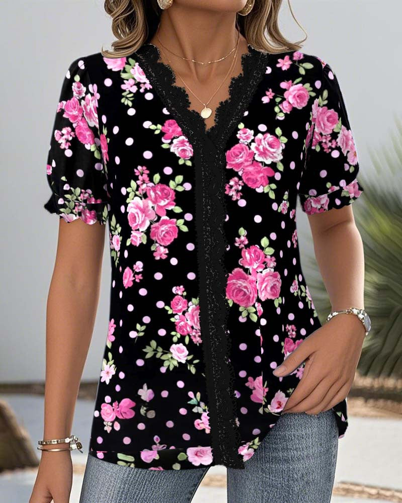 Blouse imprimée florale avec détails féminins en dentelle by berg-feldt