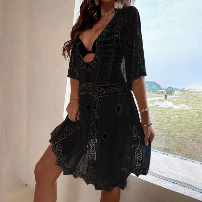 Robe de plage transparente brodée de berg-feldt pour femme