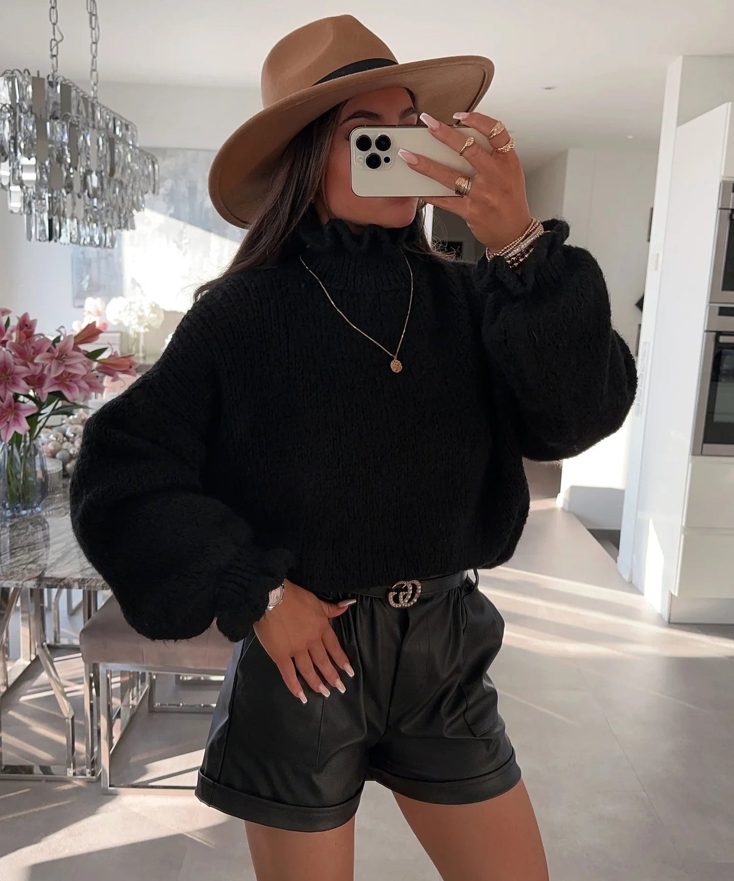 Pull col roulé douillet pour femme avec manches larges et motif texturé Berg-Feldt