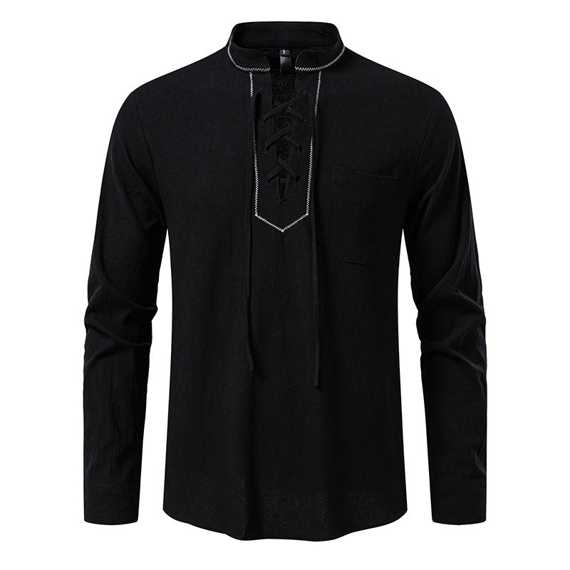 Herren Langarmshirt mit hochwertigem Stehkragen und dekorativer Schnürung Berg-Feldt