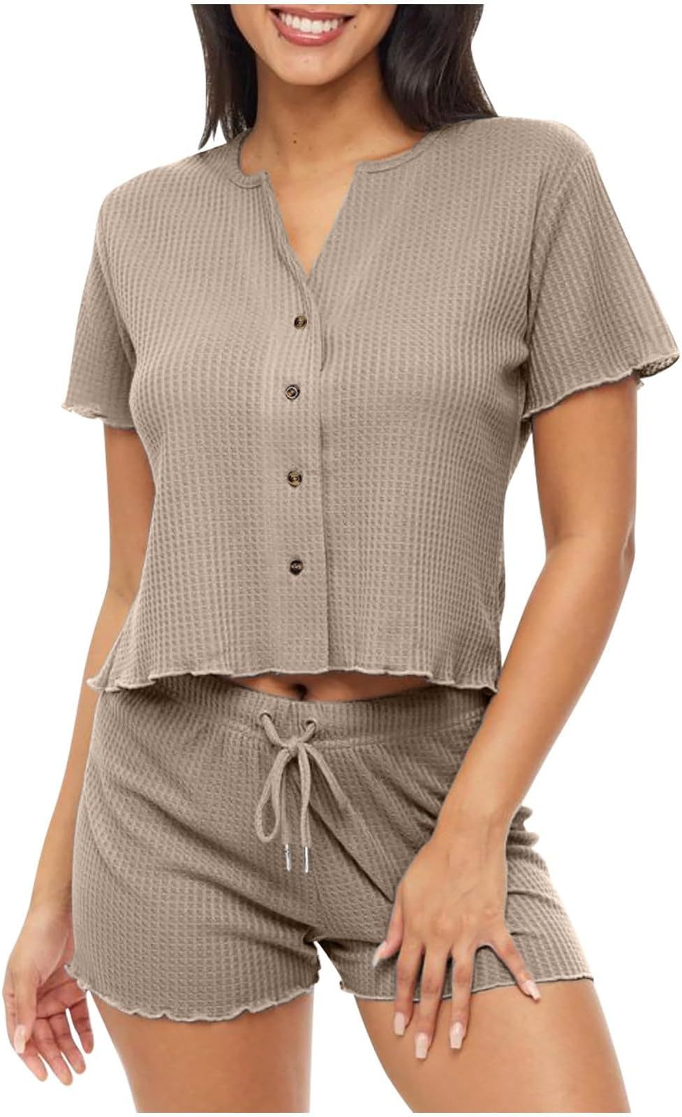 Ensemble de pyjama pour femme berg-feldt, confortable, à manches courtes et boutonné