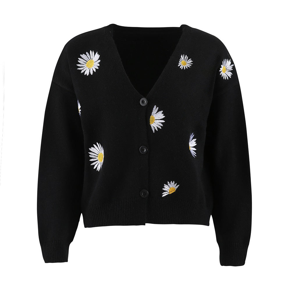 Cardigan en maille à broderie florale et col en V Berg-Feldt
