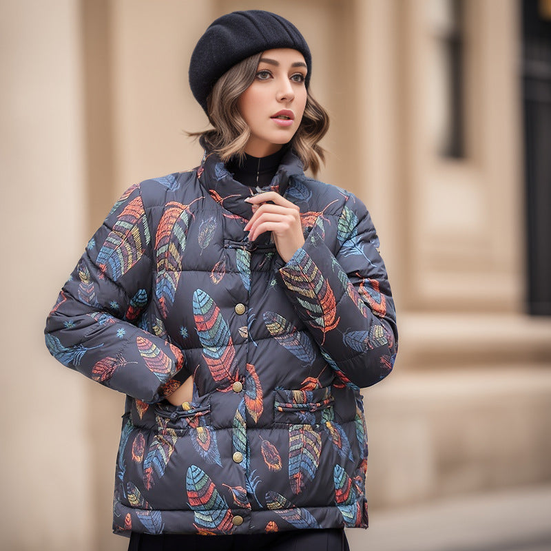 Doudoune matelassée pour femme avec motif artistique coloré et poches pratiques Berg-Feldt