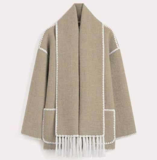 Damen Oversized Strickjacke mit Fransen und Taschen Berg-Feldt