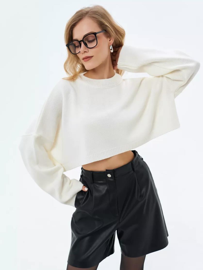 Damen Crop-Pullover im lässigen Oversized-Stil mit weiten Ärmeln und strukturiertem Design Berg-Feldt