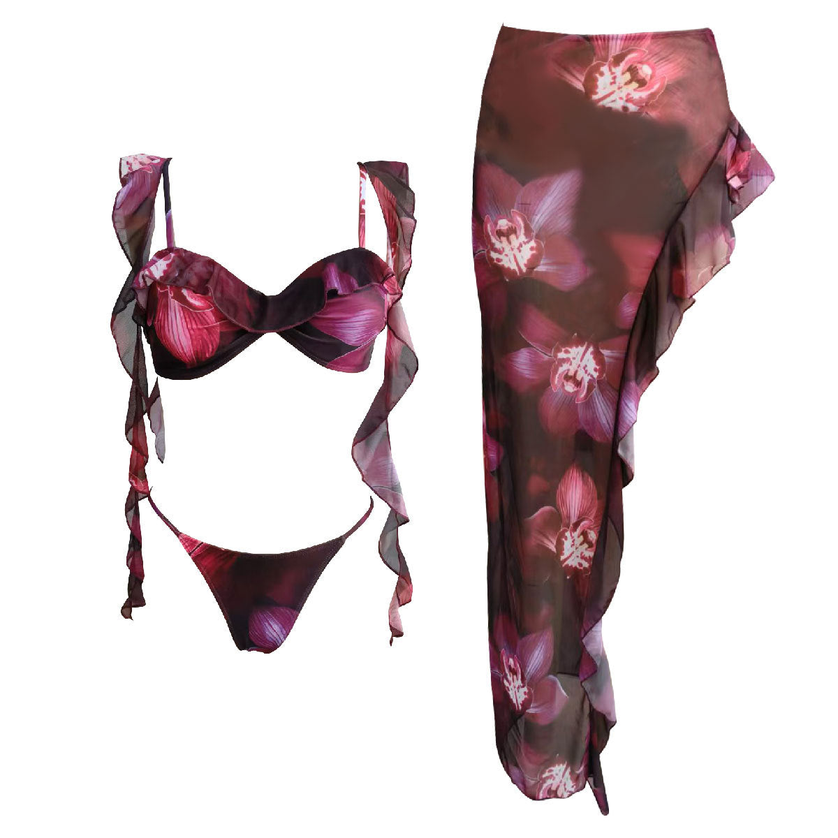 Ensemble bikini à motif floral avec volants et jupe transparente de berg-feldt