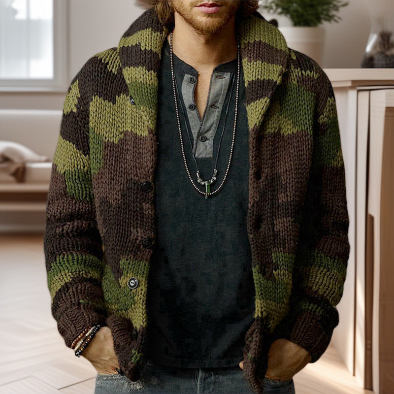 Herren Strickjacke im einzigartigen Camouflage-Design mit hohem Kragen Berg-Feldt