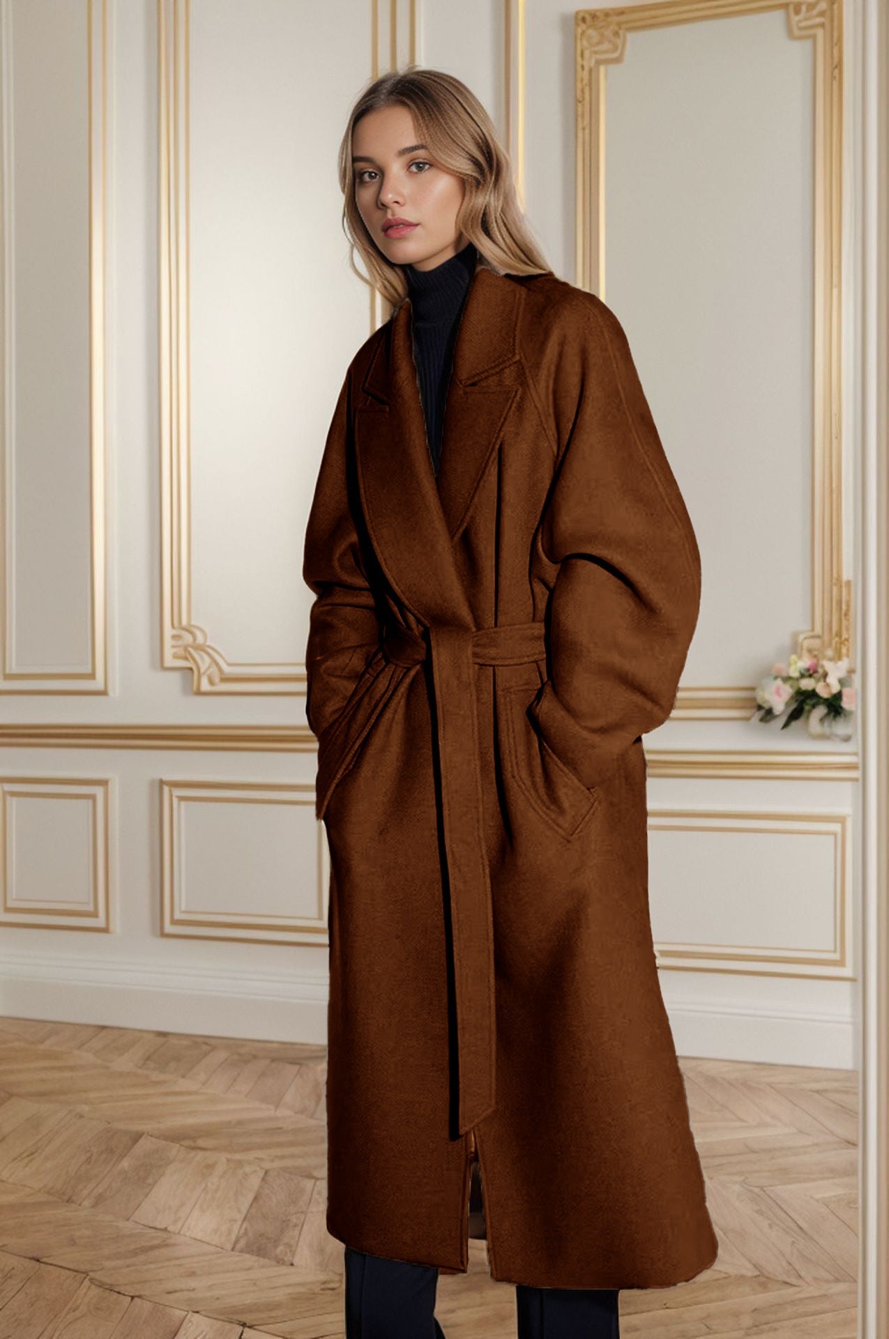 Manteau élégant en laine pour femme avec ceinture et manches larges Berg-Feldt