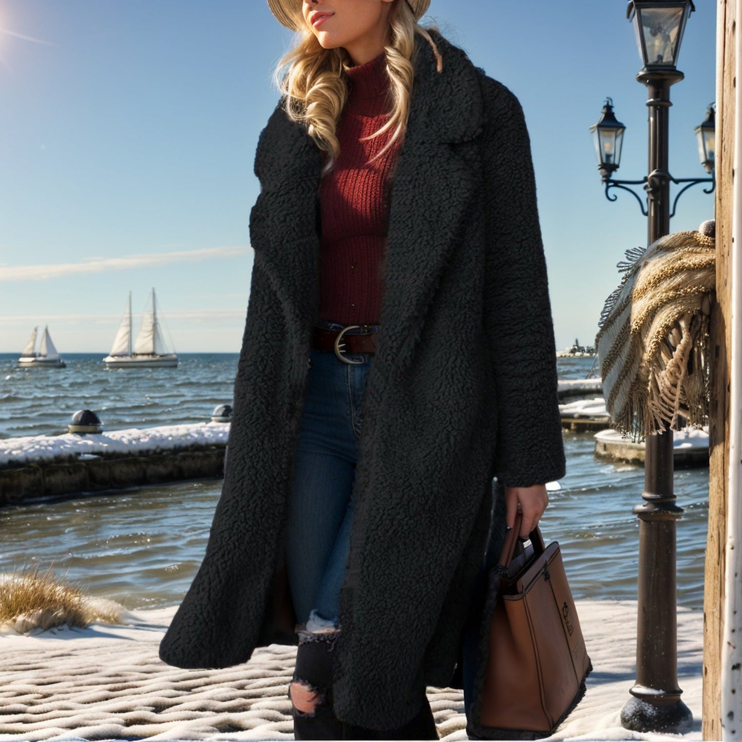 Manteau douillet oversize en fausse fourrure d'agneau Berg-Feldt pour femme
