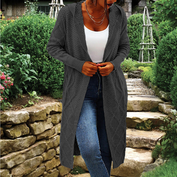 Gilet cardigan en maille à capuche avec motif torsadé de luxe pour femme Berg-Feldt