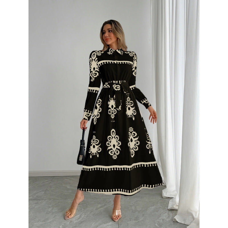Elegantes Midikleid mit langem Arm, Druck und Bindegürtel von berg-feldt