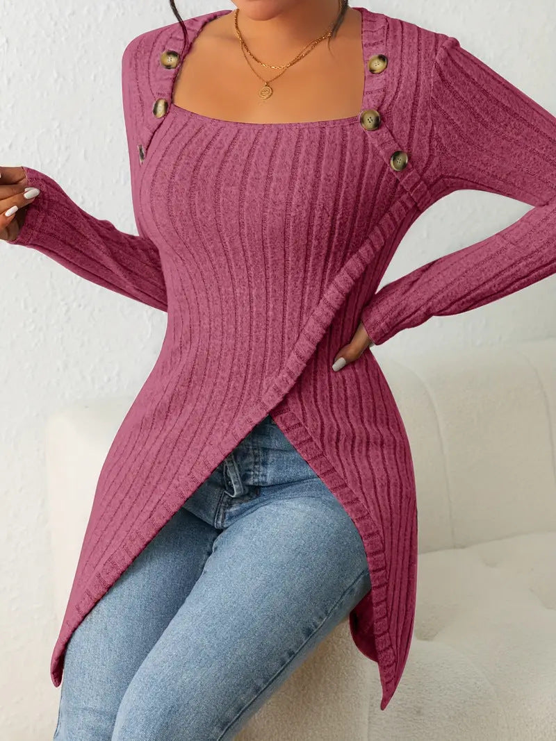 Haut asymétrique Berg-Feldt pour femme, manches longues et boutons