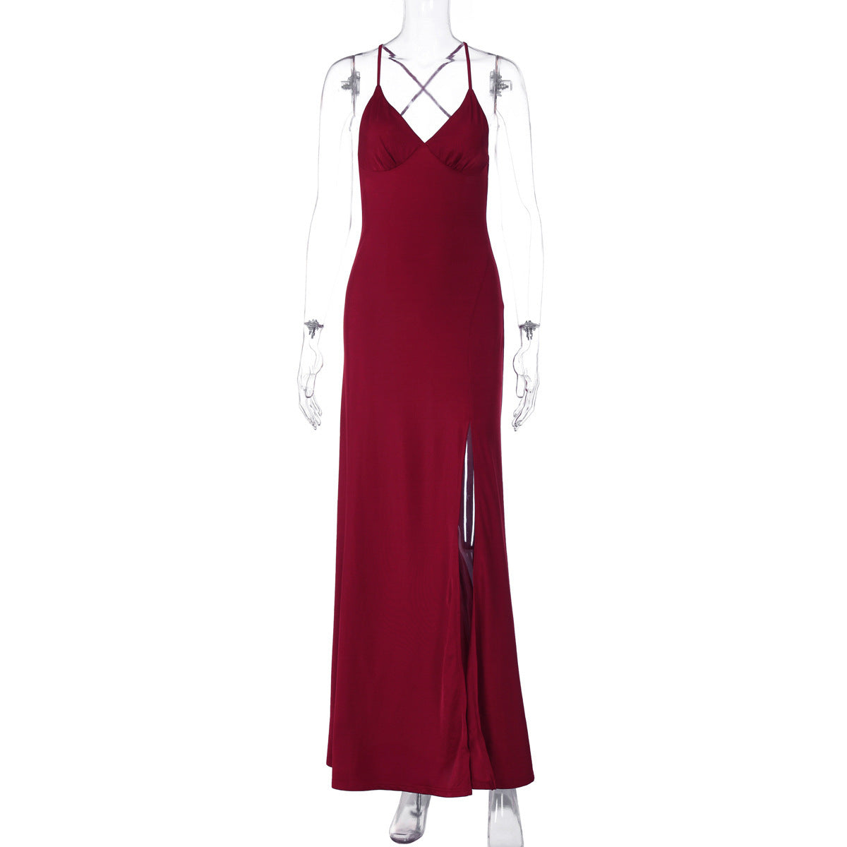 Elegantes Maxikleid mit tiefem V-Ausschnitt und raffinierter Kreuzträger-Optik von berg-feldt