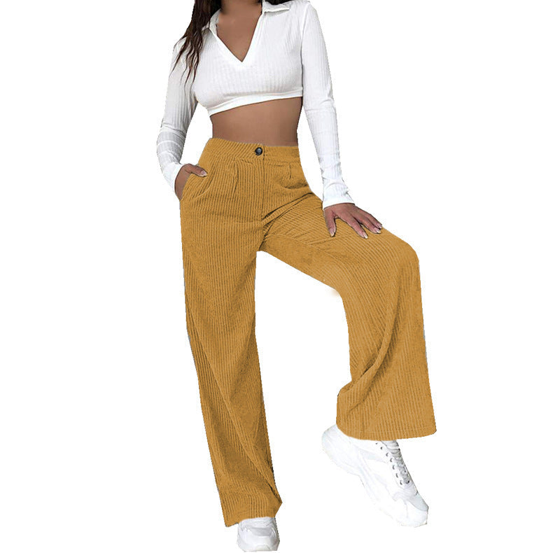 Pantalon ample en velours côtelé taille haute avec poches latérales pour femme Berg-Feldt