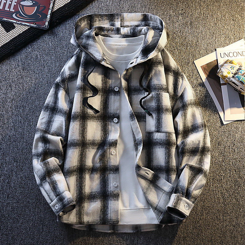Herren Karierte Flanelljacke mit Kapuze und Knopfverschluss Berg-Feldt
