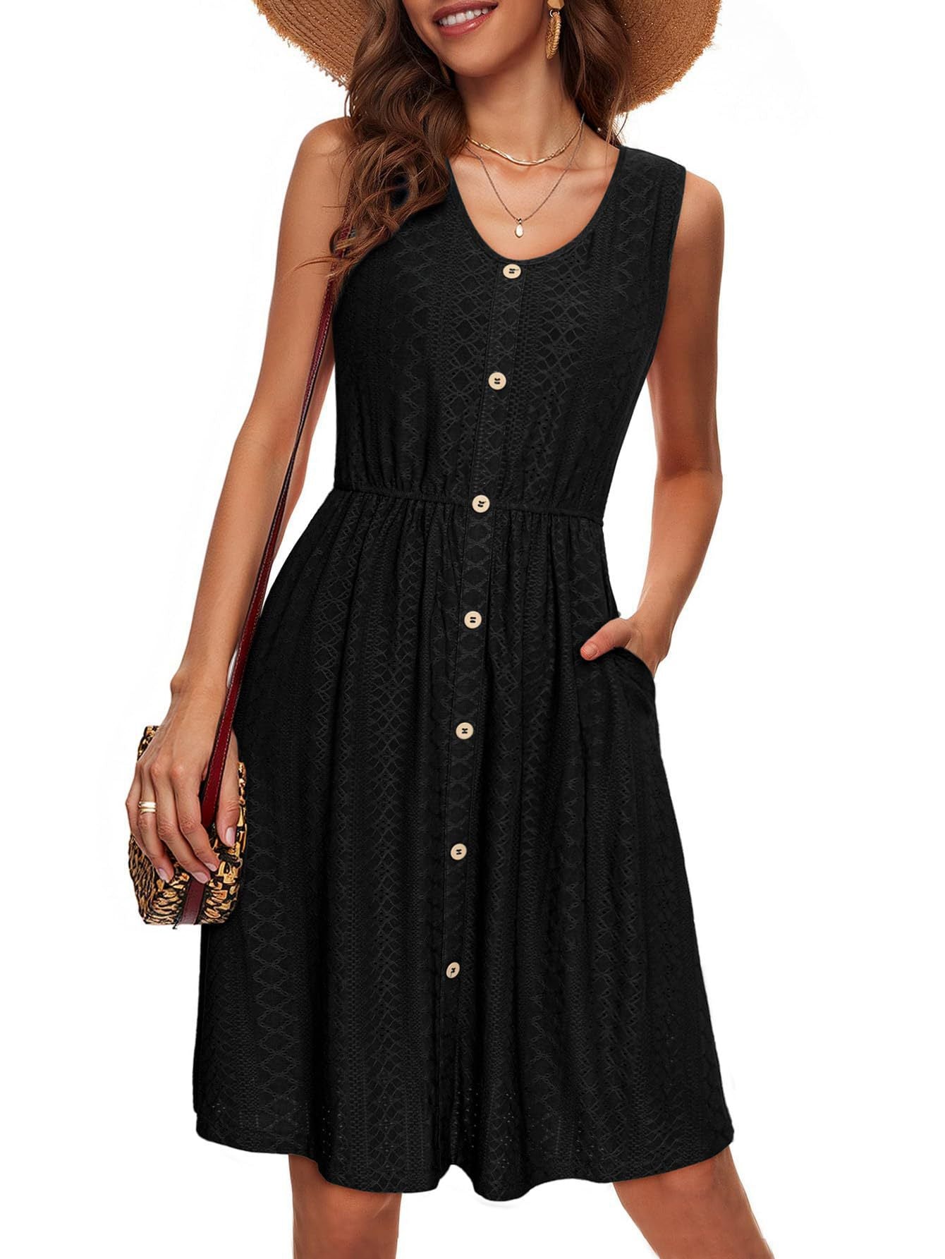 Robe d'été élégante pour femme avec boutons, texture et poches, de berg-feldt