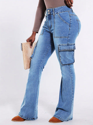 Bequeme Damen Bootcut Cargo Jeans mit Seitentaschen von berg-feldt