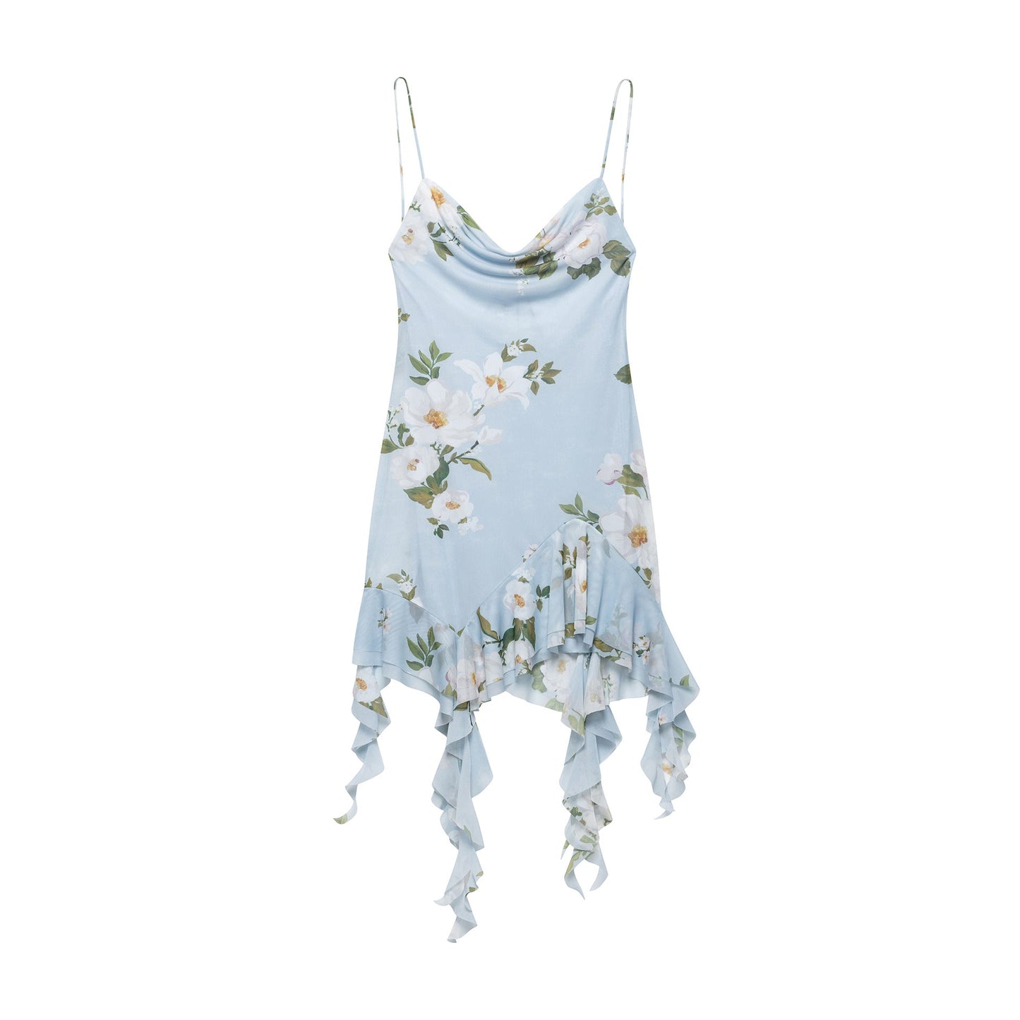 Elegant Women's Floral Cowl Neck Dress with Ruffled Hem by berg-feldt