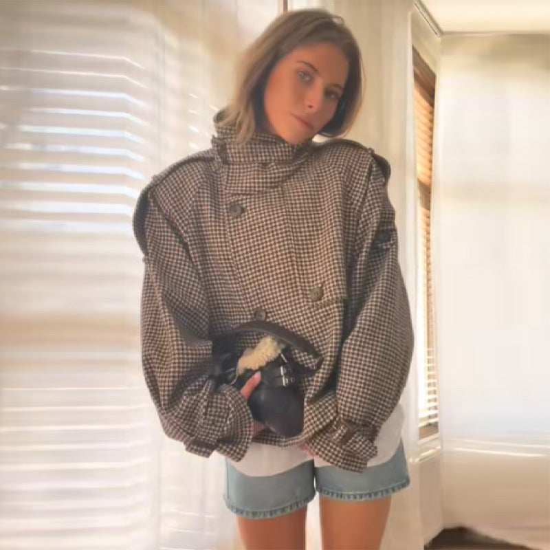 Veste Courte Oversize Berg-Feldt à Carreaux Pied-de-Poule pour Femme