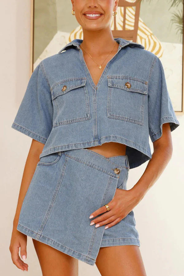Ensemble chemise courte en jean et mini-jupe taille haute Berg-feldt pour femme