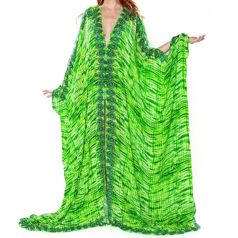 Eleganter Damen-Maxi-Kaftan mit floralem Muster und V-Ausschnitt von berg-feldt