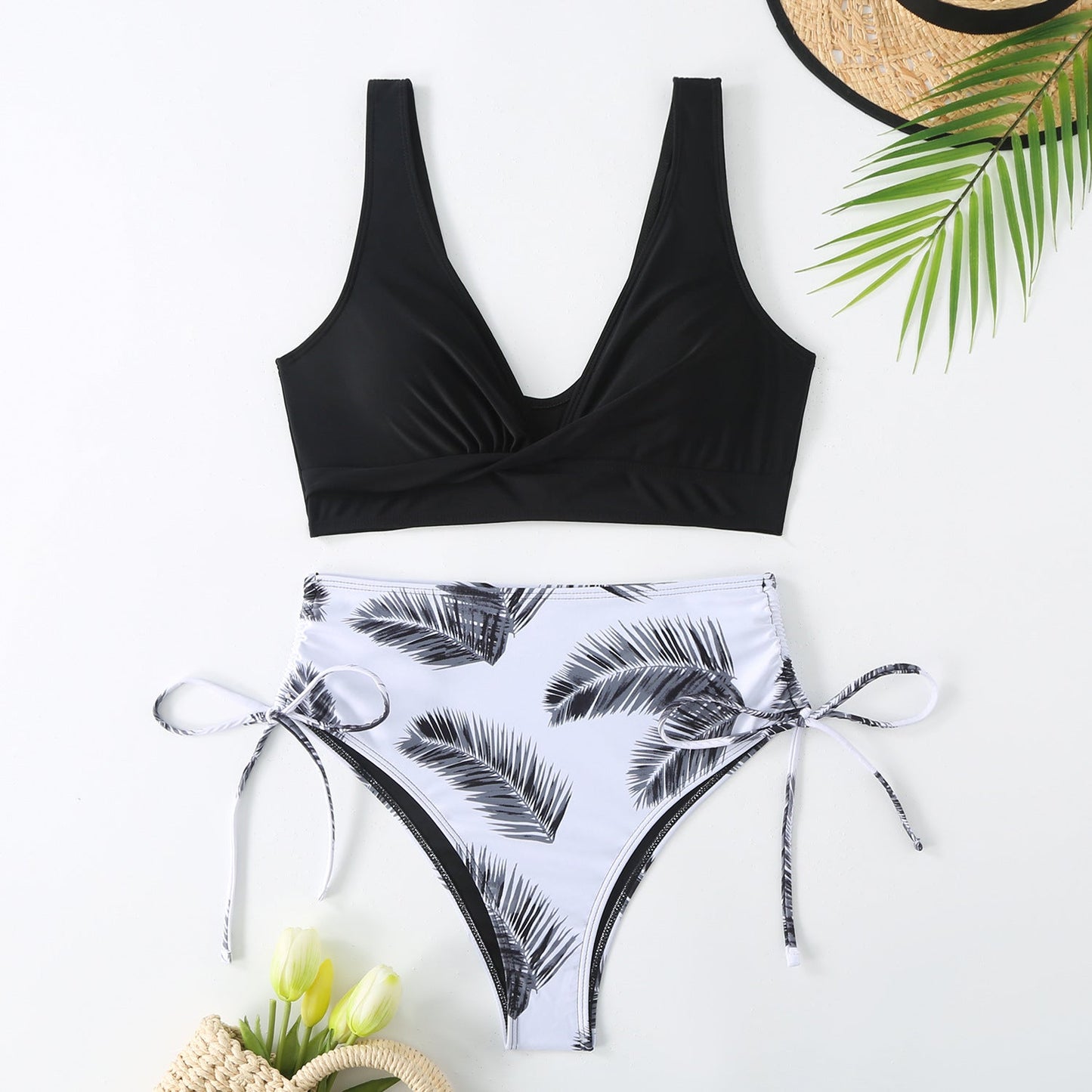 Ensemble de bikini taille haute imprimé feuilles de palmier Berg-Feldt pour femme