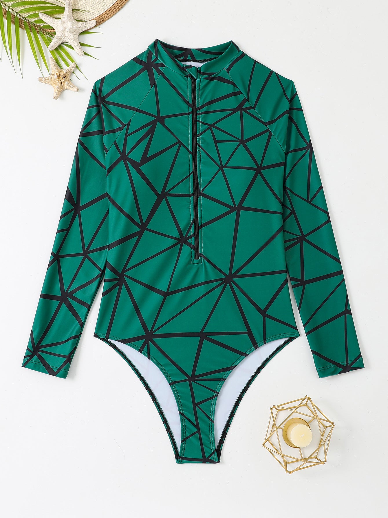 Maillot de bain sportif à manches longues et motif géométrique pour femme de berg-feldt