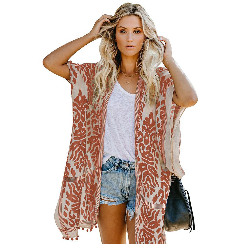 Damen Cardigan Kimono léger à motif complexe et ourlet frangé Berg-Feldt