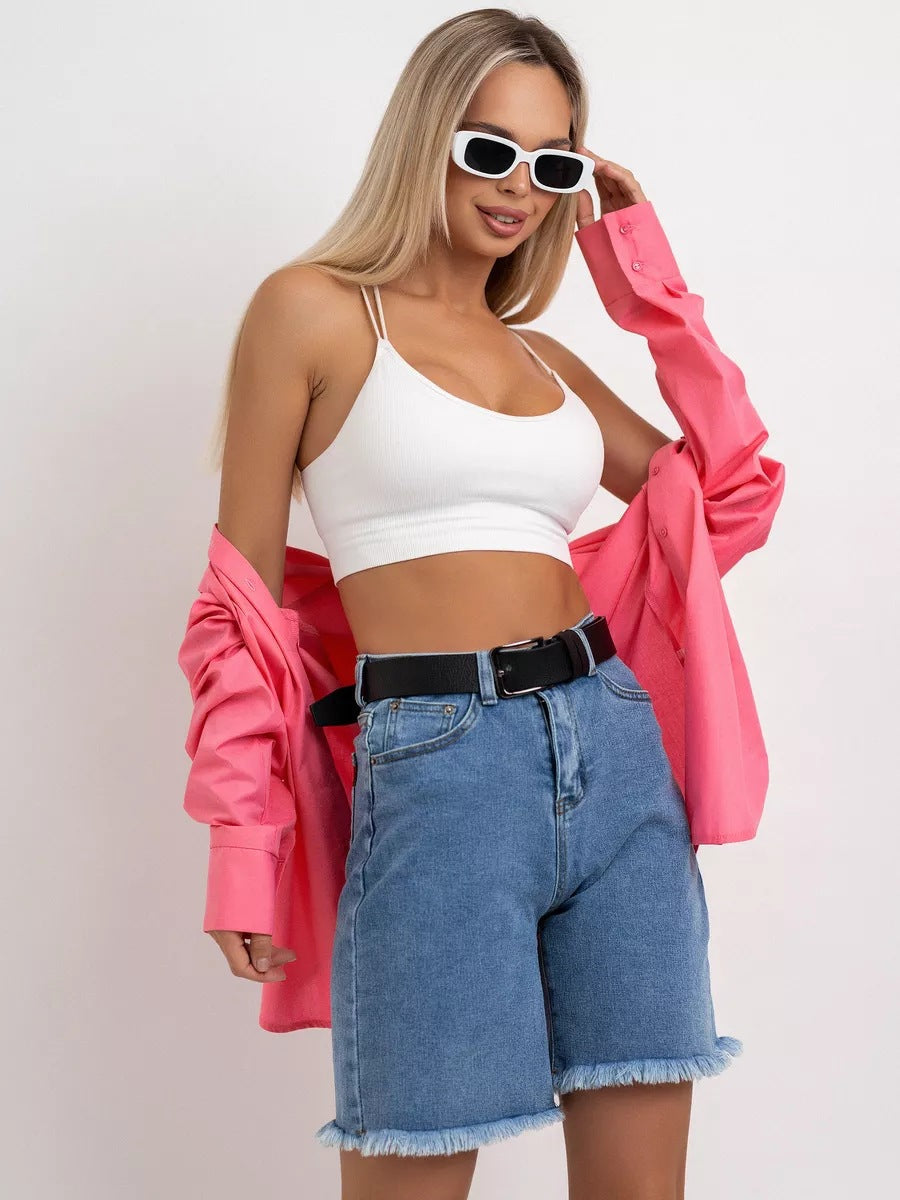 High-waisted women's denim shorts with frayed hem by berg-feldt