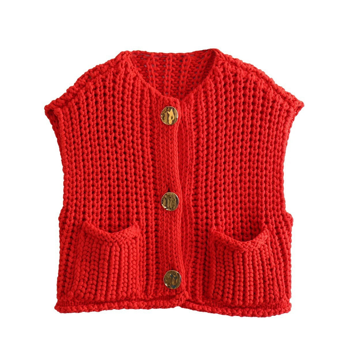 Damen modische Strickweste mit Knopfdetails und aufgesetzten Taschen Berg-Feldt