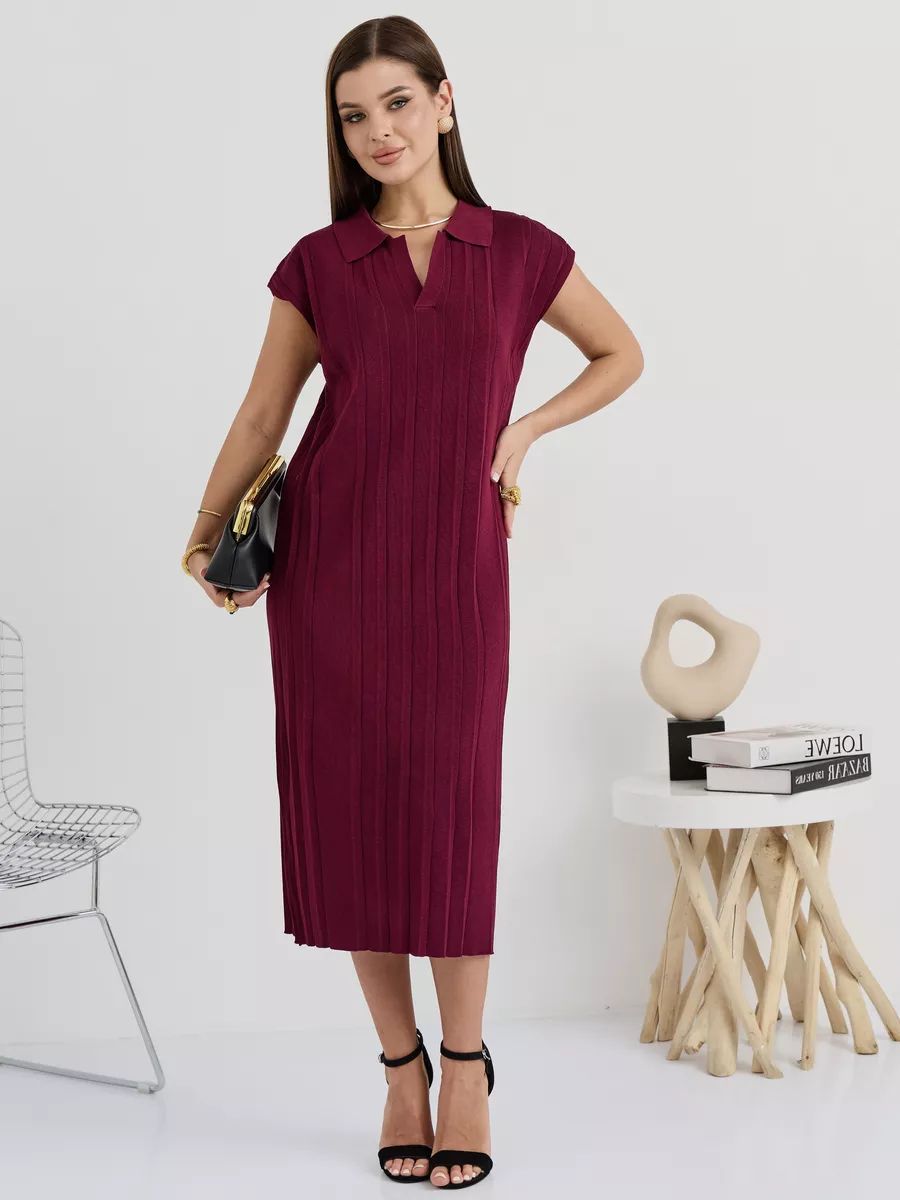 Elegantes Damen-Midi-Kleid mit Gürtel und modischem Kragen von berg-feldt