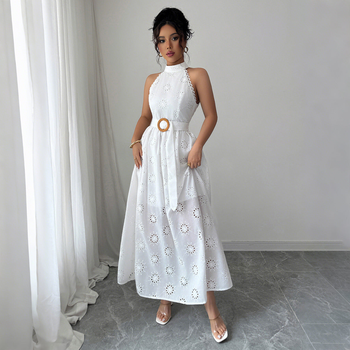 Berg-Feldt Robe longue col montant et broderie pour femme