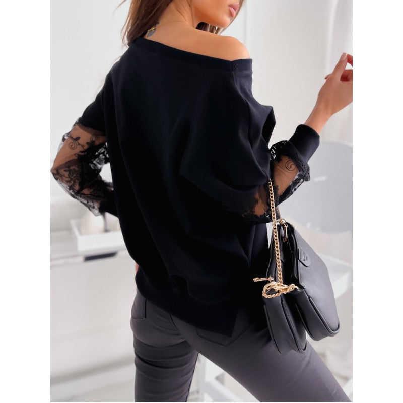 Blouse à empiècement en dentelle et encolure Bardot, par berg-feldt