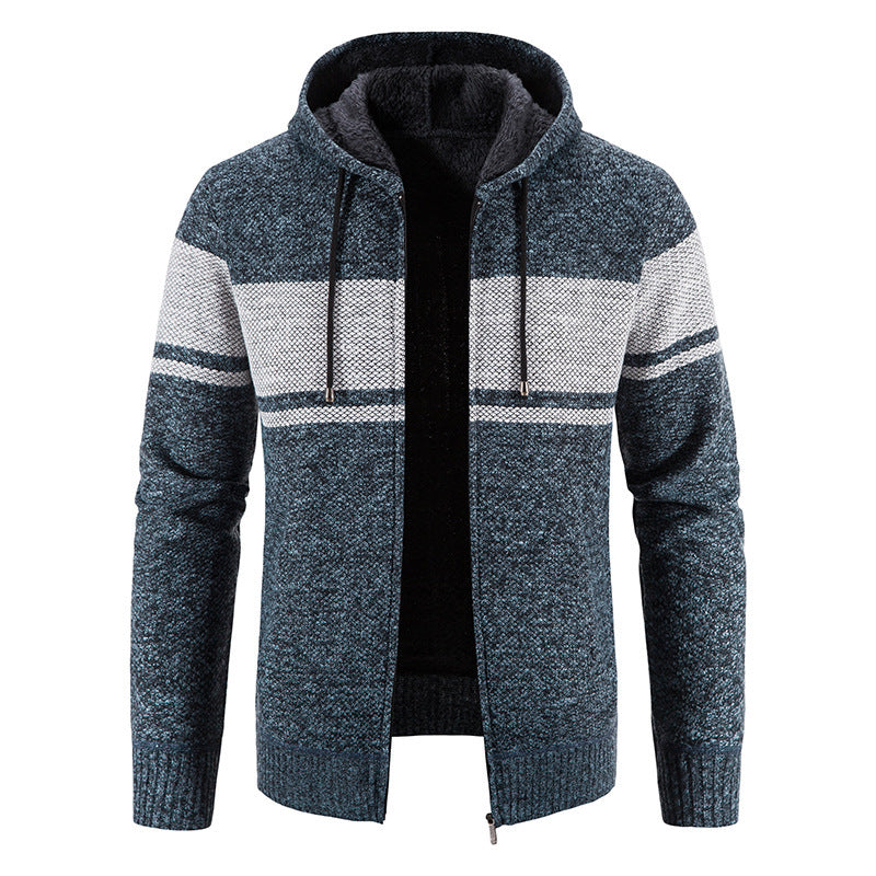 Herren Strickjacke mit Kapuze und kontrastierendem Streifenmuster Berg-Feldt