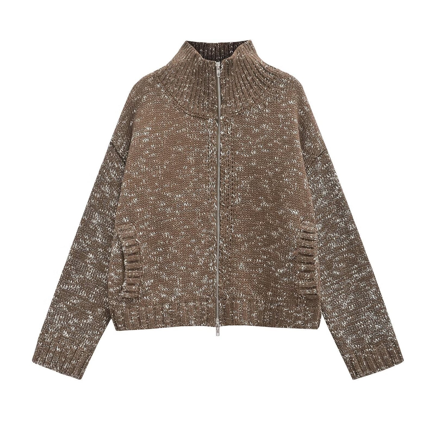 Women's Knit Zip-Up Pullover with High Collar by berg-feldt