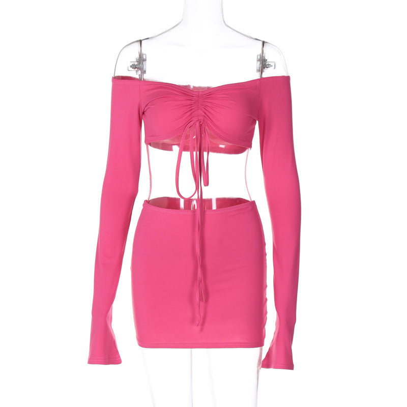 Elegantes Damen-Set: Crop-Top und Rock mit Raffung und langen Ärmeln von berg-feldt